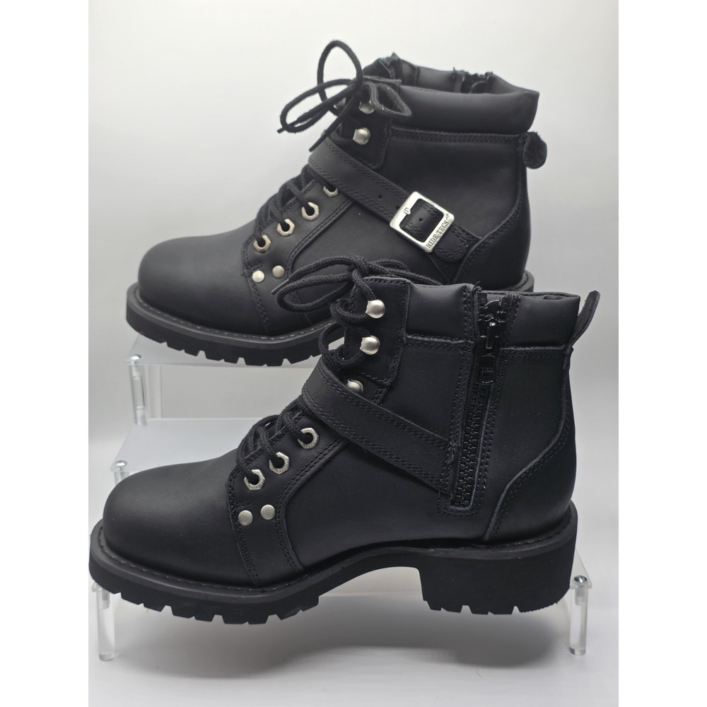 Ride tecs Men's 6" Zipp Black Leather Lace-Up Boot w/ Buckle Non-Marking size 8m